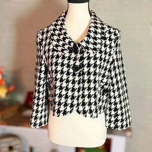 Tulle Anthropologie Houndstooth Blazer Wool Blend Woman’s Size Large Cropped